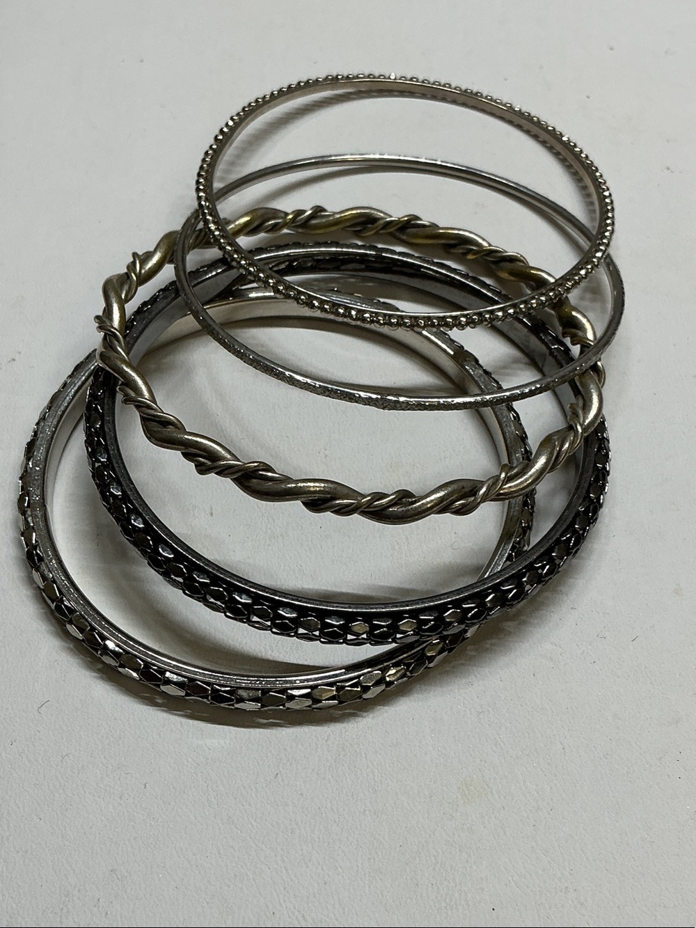 Silver Tone Mixed Bangle Bracelet Set - Women’s Stackable Bangles